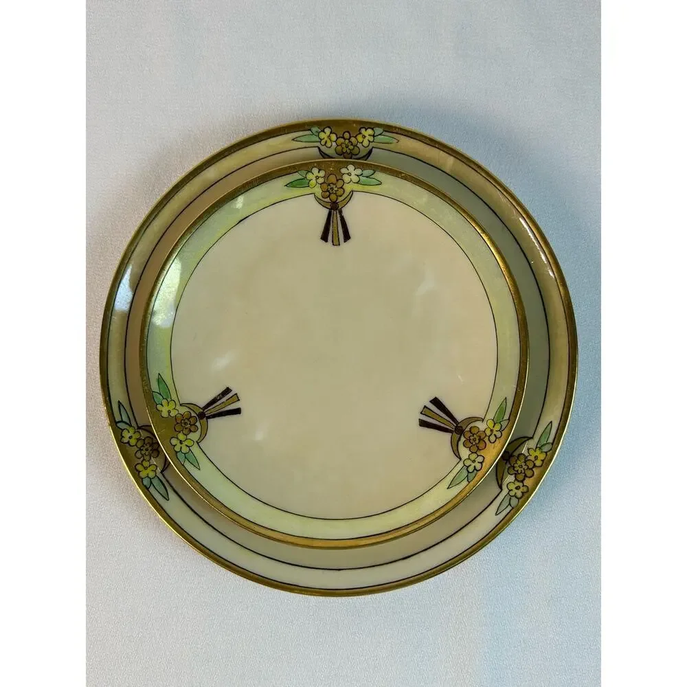 Thomas Bavaria Art Nouveau 4 Piece Luncheon Set Yellow w Flowers & Gold Trim VG
